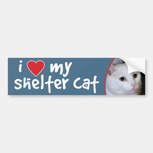 I Love My Shelter Cat Bumper Sticker-All-White Cat Sticker (Front)