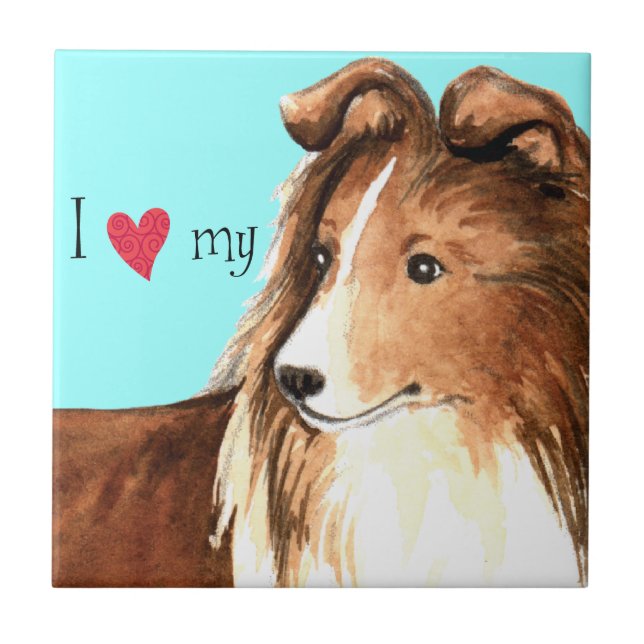 I Love my Sheltie Ceramic Tile (Front)