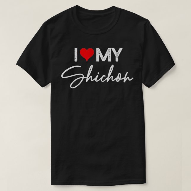 I Love My Shichon Dog with Red Heart design  T-Shirt (Design Front)