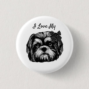 I Love My Shih Tzu dog with bow Original art 3 Cm Round Badge