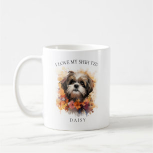 I Love My Shih Tzu Floral Dog Portrait Coffee Mug