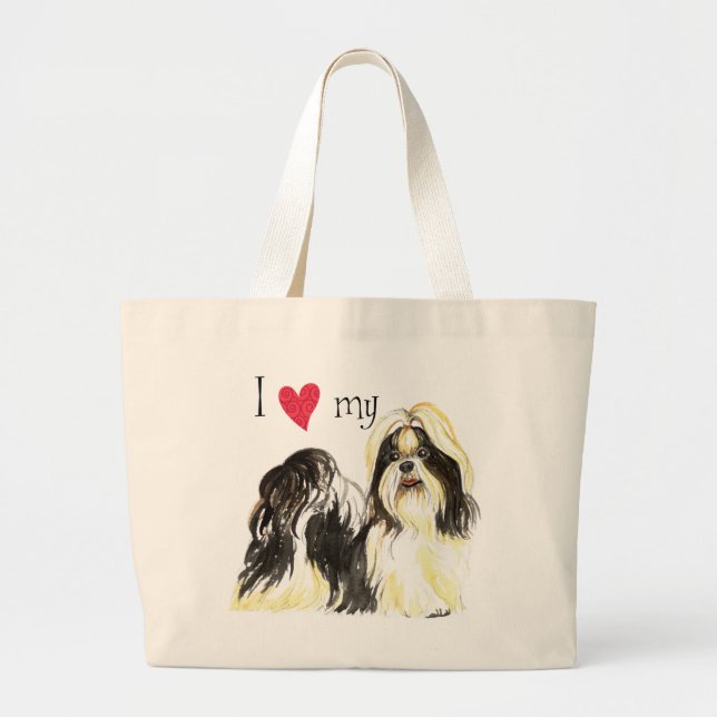 I Love my Shih Tzu Large Tote Bag (Front)