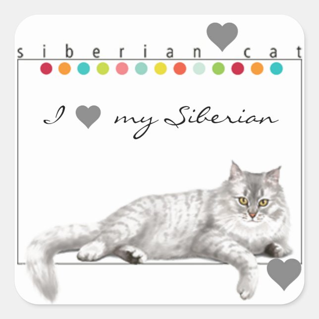 I Love My Siberian Cat Stickers (Front)