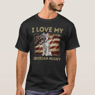 I Love My Siberian Husky Dad Mum American Flag Wei T-Shirt