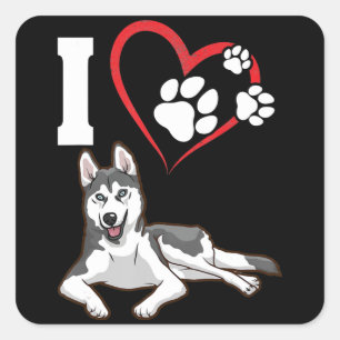I love my siberian husky dog Home Decor Gift Square Sticker