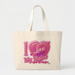 I Love My Sister pink/purple - heart Large Tote Bag