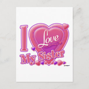 I Love My Sister pink/purple - heart Postcard