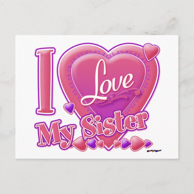 I Love My Sister pink/purple - heart Postcard (Front)