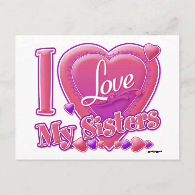 I Love My Sisters pink/purple - heart Postcard (Front)