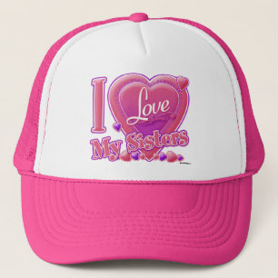 I Love My Sisters pink/purple - heart Trucker Hat