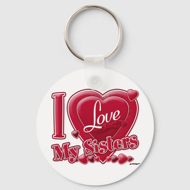 I Love My Sisters red - heart Key Ring (Front)