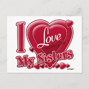 I Love My Sisters red - heart Postcard