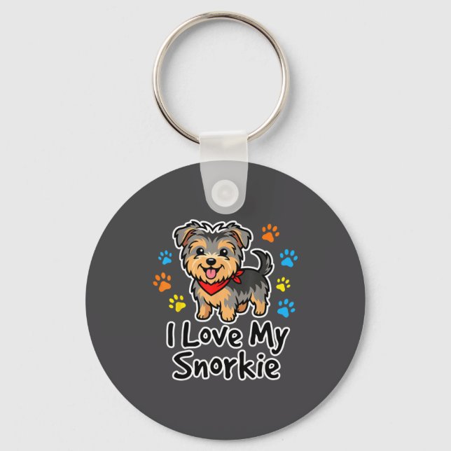 I Love My Snorkie Cute Schnauzer Yorkie Mix Dog Lo Key Ring (Front)