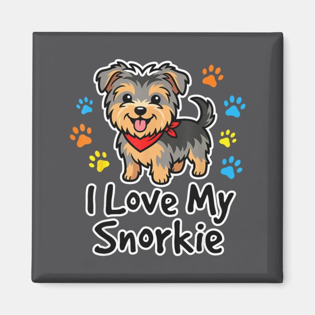 I Love My Snorkie Cute Schnauzer Yorkie Mix Dog Lo Magnet (Front)