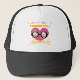 I Love My Soldier Penguin Style Trucker Hat