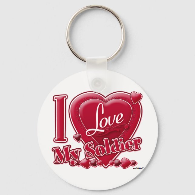 I Love My Soldier red - heart Key Ring (Front)