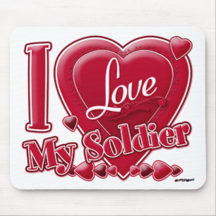 I Love My Soldier red - heart Mouse Pad