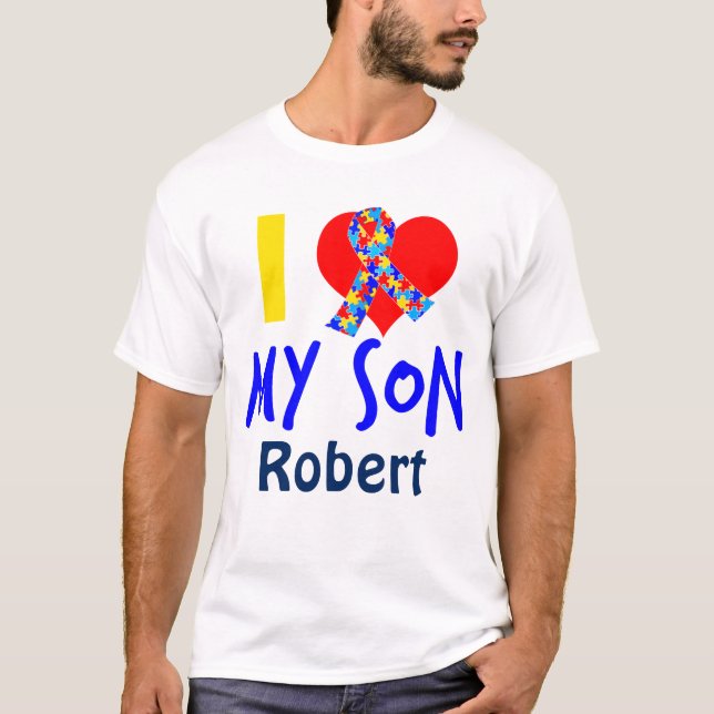I Love My Son Autism Awareness Ribbon T-Shirt (Front)