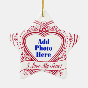 I Love My Sons! Photo Red Hearts Ceramic Tree Decoration