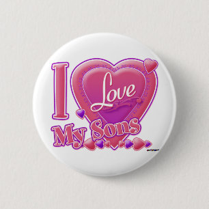 I Love My Sons pink/purple - heart 6 Cm Round Badge