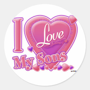 I Love My Sons pink/purple - heart Classic Round Sticker