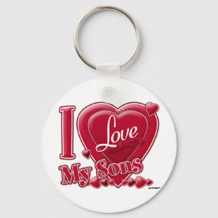 I Love My Sons red - heart Key Ring