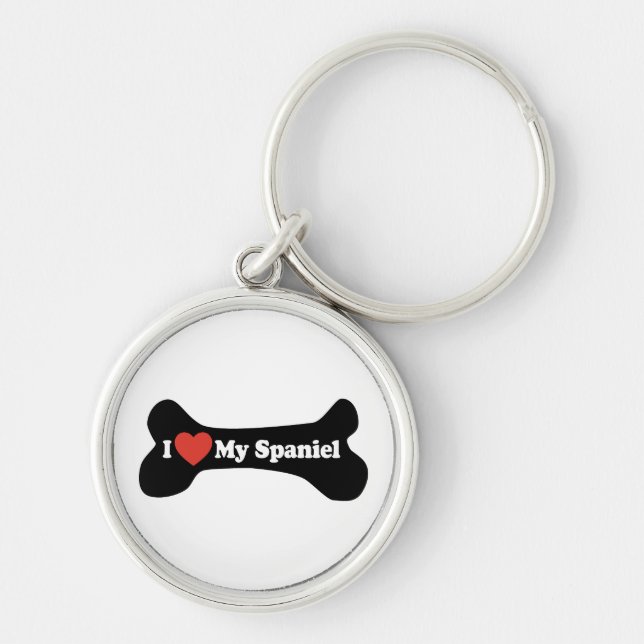 I Love My Spaniel - Dog Bone Key Ring (Front)