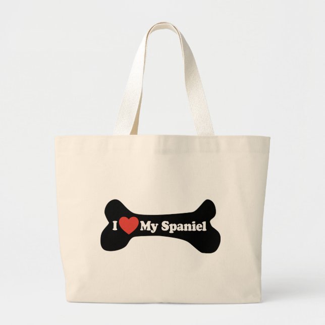 I Love My Spaniel - Dog Bone Large Tote Bag (Front)