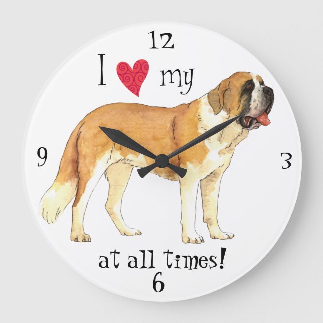 I Love my St. Bernard Large Clock (Front)