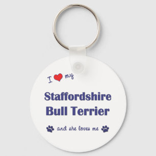 I Love My Staffordshire Bull Terrier (Female Dog) Key Ring