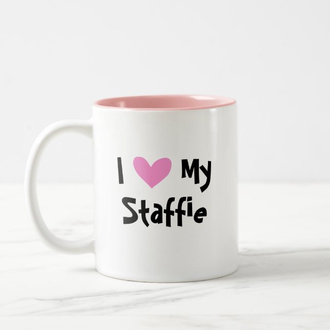 I Love My Staffordshire Bull Terrier Two-Tone Coffee Mug (Left)