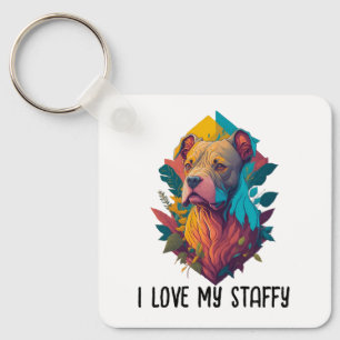 I love my Staffy - Staffordshire Terrier, Tropical Key Ring