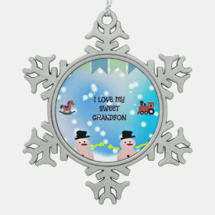 I Love My Sweet Grandson Snowflake Pewter Christmas Ornament