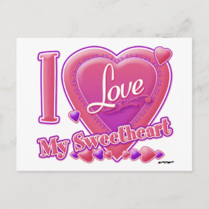 I Love My Sweetheart pink/purple - heart Postcard