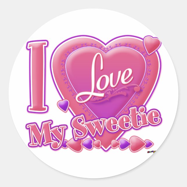 I Love My Sweetie pink/purple - heart Classic Round Sticker (Front)