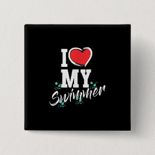 I Love My Swimmer Swim Team Mor Mama Gift 15 Cm Square Badge