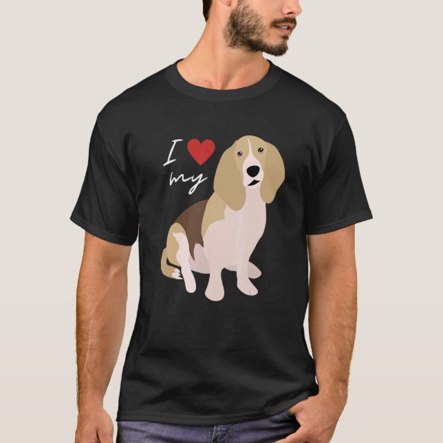 I Love My Tan Black & White Basset Hound Dog T-Shirt (Front)