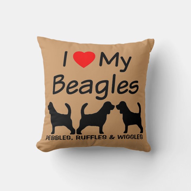 I Love My Three Beagle Dogs Cushion (Front)