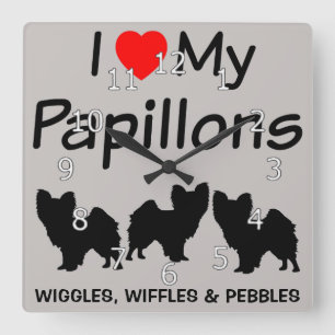I Love My Three Papillon Dogs Clock