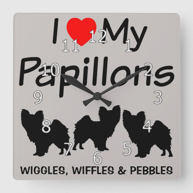 I Love My Three Papillon Dogs Clock (Front)