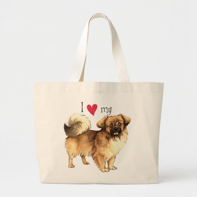 I Love my Tibetan Spaniel Large Tote Bag (Front)