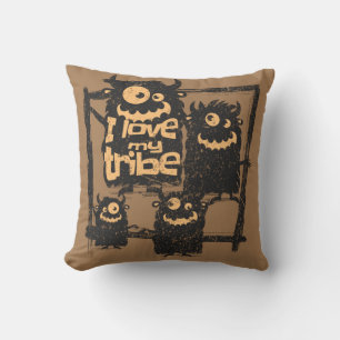 I Love My Tribe Funny Monster Family Halloween Cushion