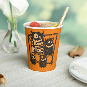 I Love My Tribe Funny Monster Family Halloween Paper Cups