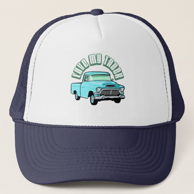 I love my truck - Old, classic blue pickup Trucker Hat (Front)