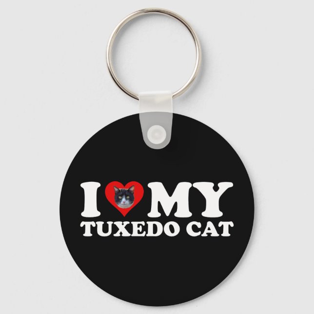 I Love My Tuxedo Cat Key Ring (Front)