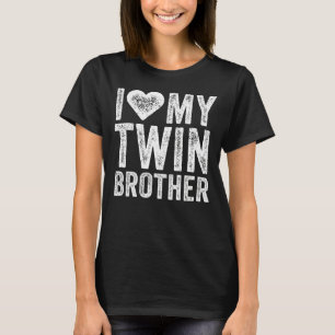 I Love My Twin Brother Heart Distressed Retro T-Shirt
