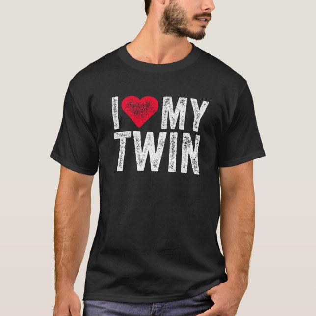 I Love My Twin Red Heart  Distressed Retro  1 T-Shirt (Front)