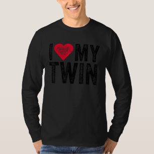 I Love My Twin Red Heart Funny Distressed Retro T-Shirt