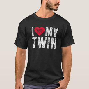 I Love My Twin Red Heart Funny Distressed Retro T-Shirt