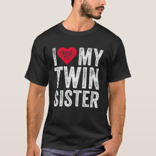 I Love My Twin Sister Red Heart Distressed Retro T-Shirt